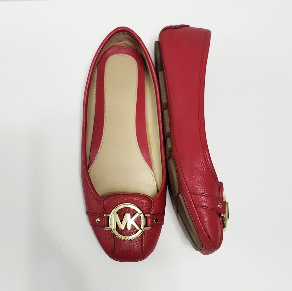 Michael KORS Leather Red Flats Shoes 7.5 - Picture 4 of 14
